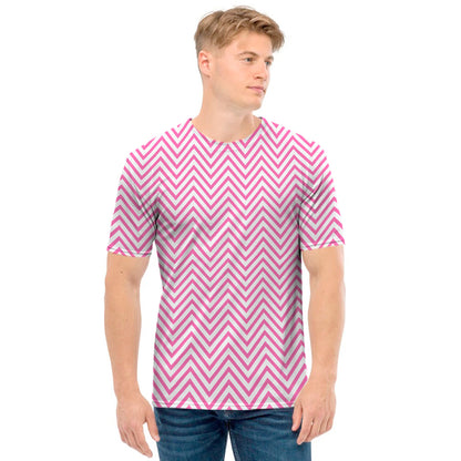 White And Pink Zigzag Pattern Print Men's T-Shirt