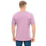 White And Pink Zigzag Pattern Print Men's T-Shirt