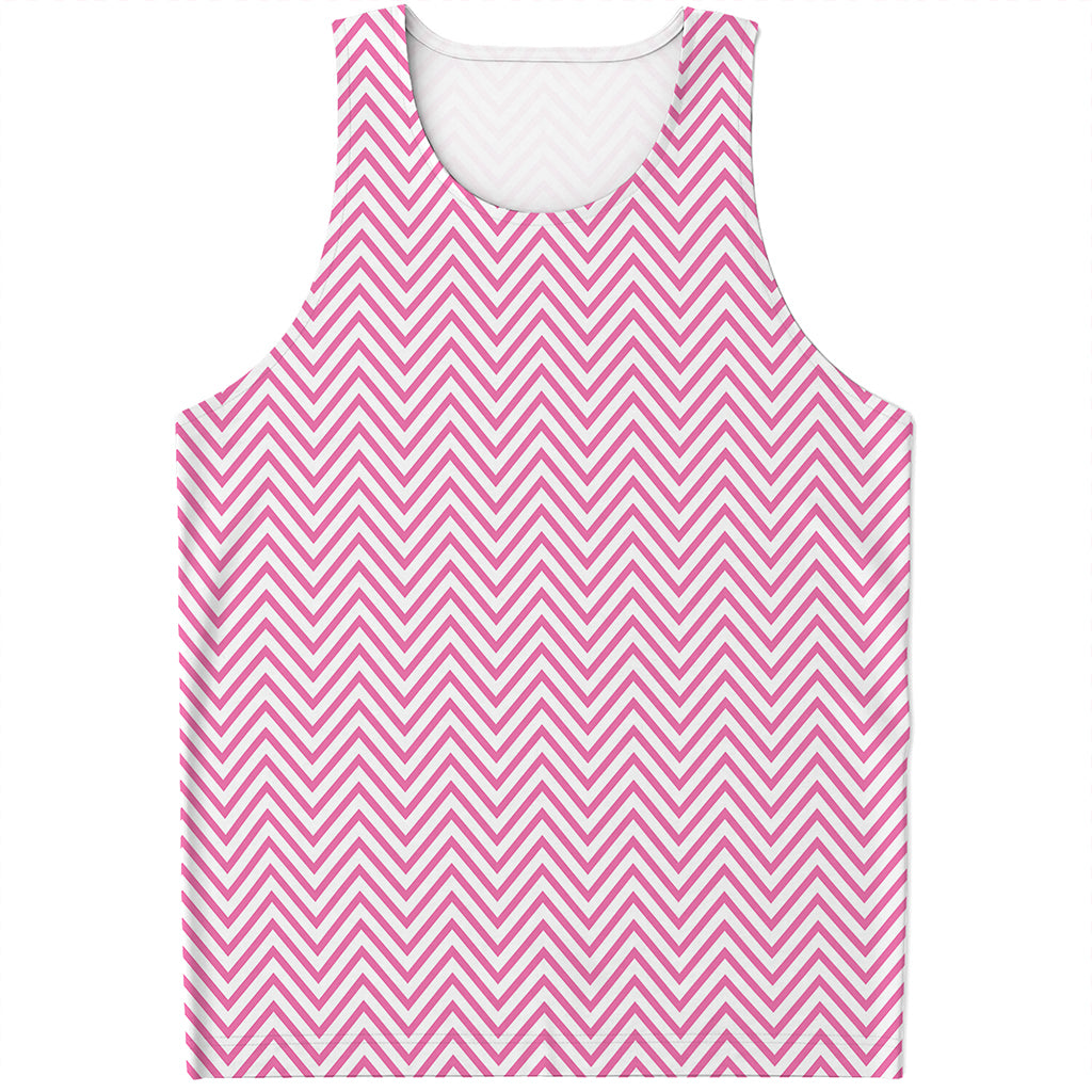White And Pink Zigzag Pattern Print Men's Tank Top