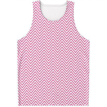 White And Pink Zigzag Pattern Print Men's Tank Top