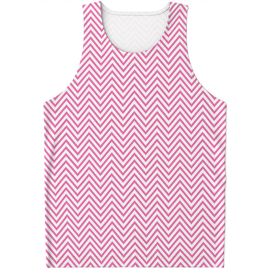 White And Pink Zigzag Pattern Print Men's Tank Top