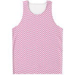 White And Pink Zigzag Pattern Print Men's Tank Top