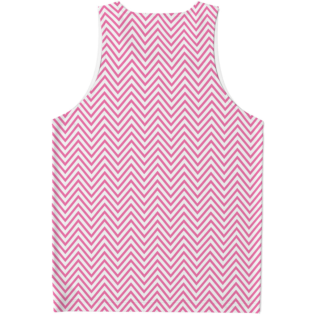 White And Pink Zigzag Pattern Print Men's Tank Top