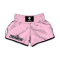 White And Pink Zigzag Pattern Print Muay Thai Boxing Shorts