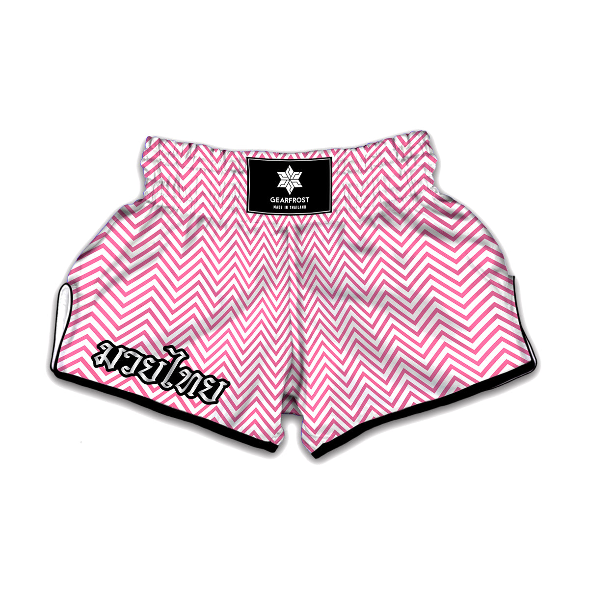White And Pink Zigzag Pattern Print Muay Thai Boxing Shorts