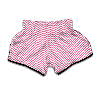 White And Pink Zigzag Pattern Print Muay Thai Boxing Shorts