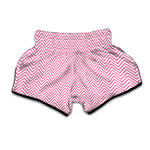 White And Pink Zigzag Pattern Print Muay Thai Boxing Shorts
