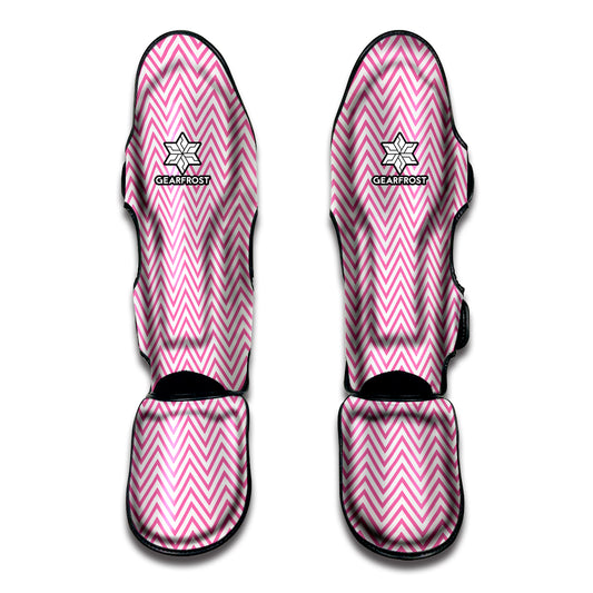 White And Pink Zigzag Pattern Print Muay Thai Shin Guard