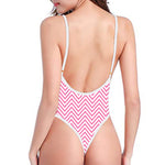 White And Pink Zigzag Pattern Print One Piece High Cut Swimsuit