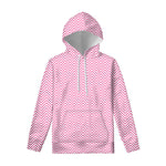 White And Pink Zigzag Pattern Print Pullover Hoodie