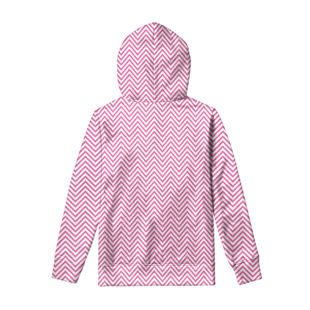 White And Pink Zigzag Pattern Print Pullover Hoodie