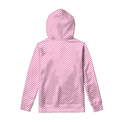 White And Pink Zigzag Pattern Print Pullover Hoodie