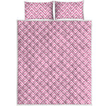 White And Pink Zigzag Pattern Print Quilt Bed Set