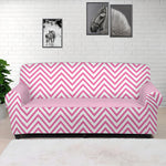 White And Pink Zigzag Pattern Print Sofa Cover