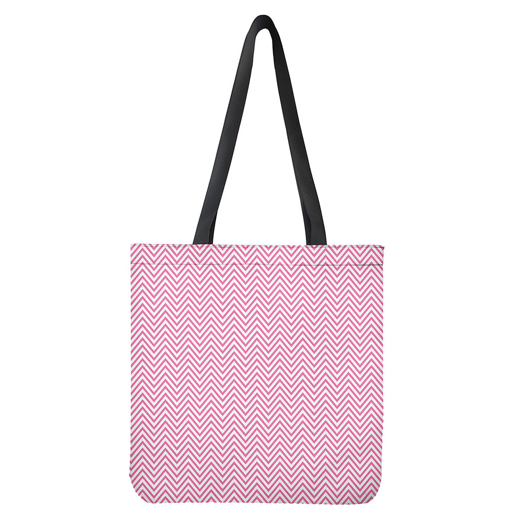 White And Pink Zigzag Pattern Print Tote Bag