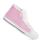White And Pink Zigzag Pattern Print White High Top Shoes