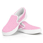 White And Pink Zigzag Pattern Print White Slip On Shoes