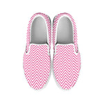 White And Pink Zigzag Pattern Print White Slip On Shoes