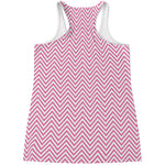 White And Pink Zigzag Pattern Print Women's Racerback Tank Top