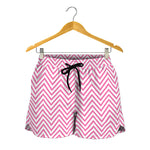 White And Pink Zigzag Pattern Print Women's Shorts