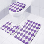 White And Purple Argyle Pattern Print 3 Piece Bath Mat Set