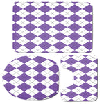 White And Purple Argyle Pattern Print 3 Piece Bath Mat Set