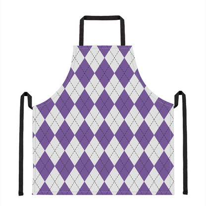 White And Purple Argyle Pattern Print Apron