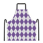 White And Purple Argyle Pattern Print Apron