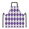 White And Purple Argyle Pattern Print Apron