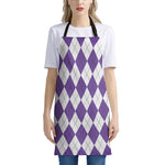 White And Purple Argyle Pattern Print Apron