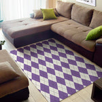 White And Purple Argyle Pattern Print Area Rug