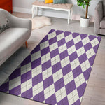 White And Purple Argyle Pattern Print Area Rug