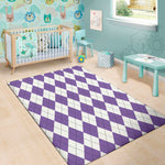 White And Purple Argyle Pattern Print Area Rug