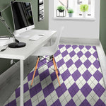 White And Purple Argyle Pattern Print Area Rug
