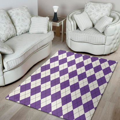 White And Purple Argyle Pattern Print Area Rug
