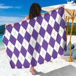 White And Purple Argyle Pattern Print Beach Sarong Wrap