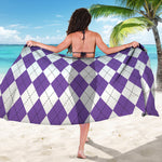 White And Purple Argyle Pattern Print Beach Sarong Wrap