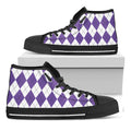 White And Purple Argyle Pattern Print Black High Top Sneakers