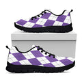 White And Purple Argyle Pattern Print Black Running Shoes