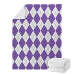 White And Purple Argyle Pattern Print Blanket