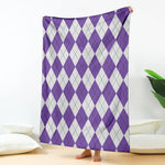 White And Purple Argyle Pattern Print Blanket
