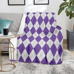 White And Purple Argyle Pattern Print Blanket