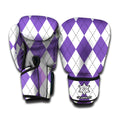 White And Purple Argyle Pattern Print Boxing Gloves