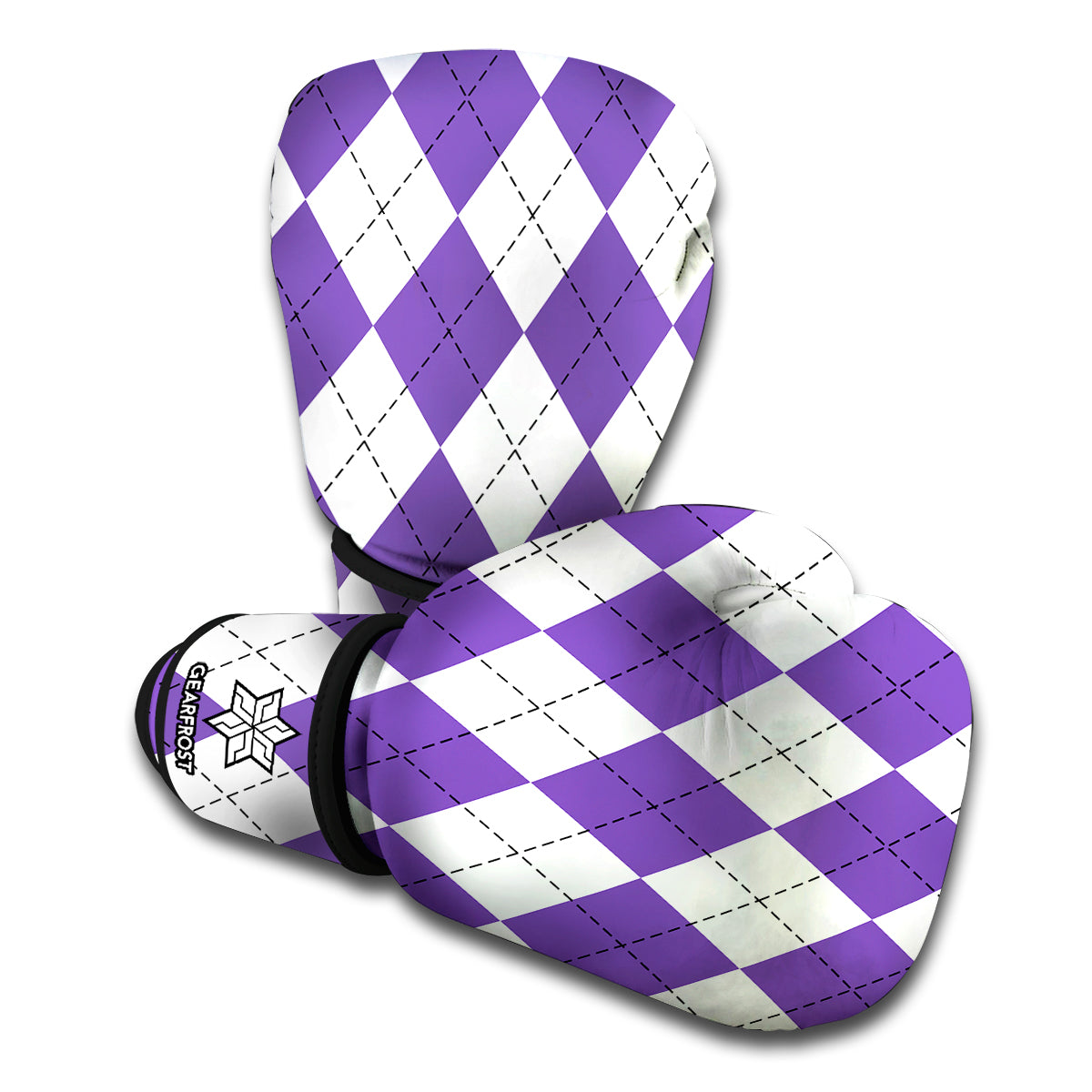 White And Purple Argyle Pattern Print Boxing Gloves