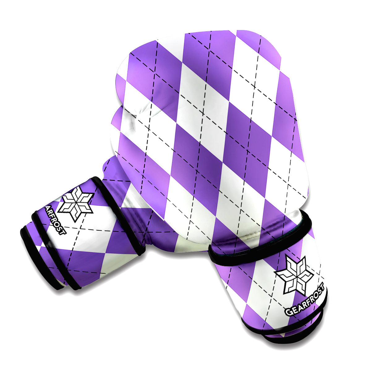 White And Purple Argyle Pattern Print Boxing Gloves