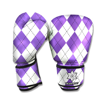 White And Purple Argyle Pattern Print Boxing Gloves