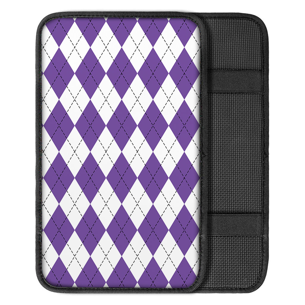 White And Purple Argyle Pattern Print Car Center Console Cover