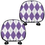 White And Purple Argyle Pattern Print Car Headrest Covers