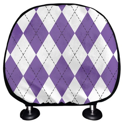 White And Purple Argyle Pattern Print Car Headrest Covers