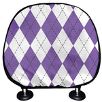 White And Purple Argyle Pattern Print Car Headrest Covers